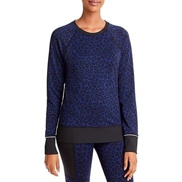 Aqua Cheetah Jacquard Crewneck Long Sleeve Tee Size Small - Picture 1 of 4